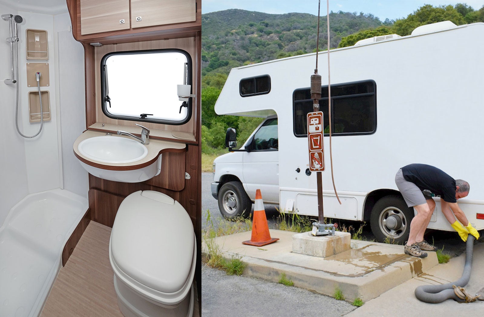 Portable RV/camper toilet and holding tank setup in Yuma, Arizona