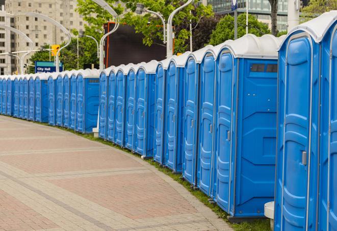 Seasonal porta potty units set up at a Yuma, Arizona venue